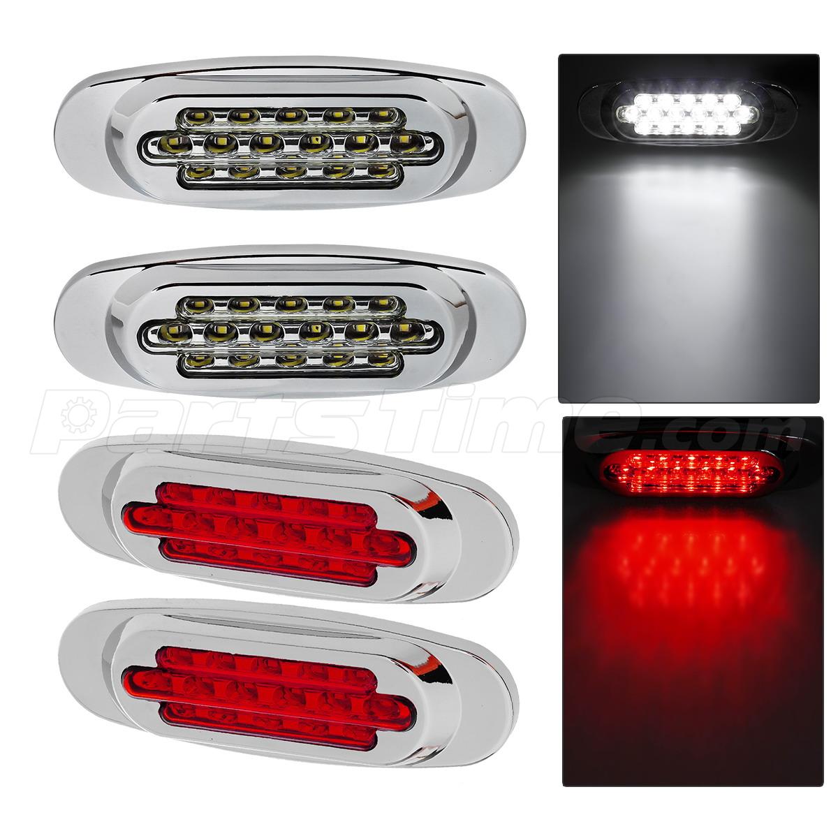 2 RED + 2 White 6.5" Oval LED Trailer Marker Reverse Light Flush Mount
